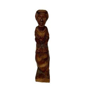 Vintage Wooden Man Carving with Drum